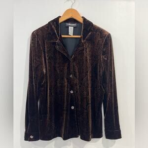 Sag Harbor Vintage Brown Velvet Paisley Long Sleeve Button Down Top L Petite
